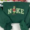 Funny Grinch Standing Logo Green White Embroidered Sweatshirt