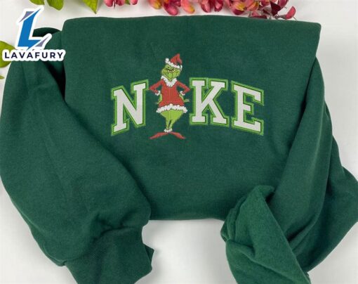Funny Grinch Standing Logo Green White Embroidered Sweatshirt  For Man And Women