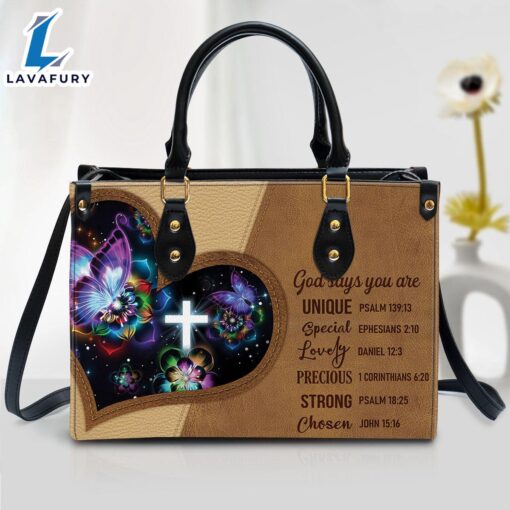 God Says You Are Unique Beautiful Butterfly Leather Bag Christ Gifts Leather Bags Christian Leather Bag