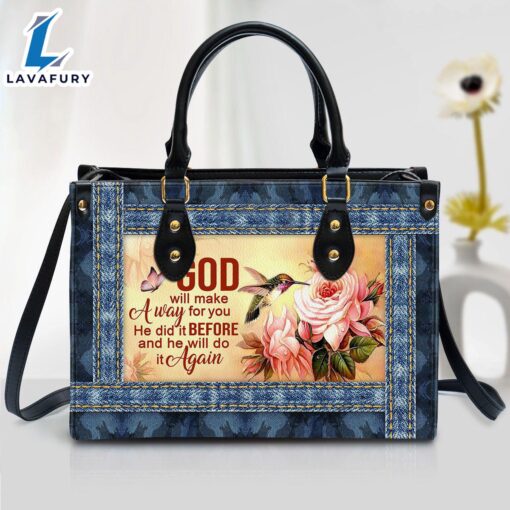 God Will Make A Way For You Zippered Leather Handbag With Handle Gift For Her  Christian Leather Bag
