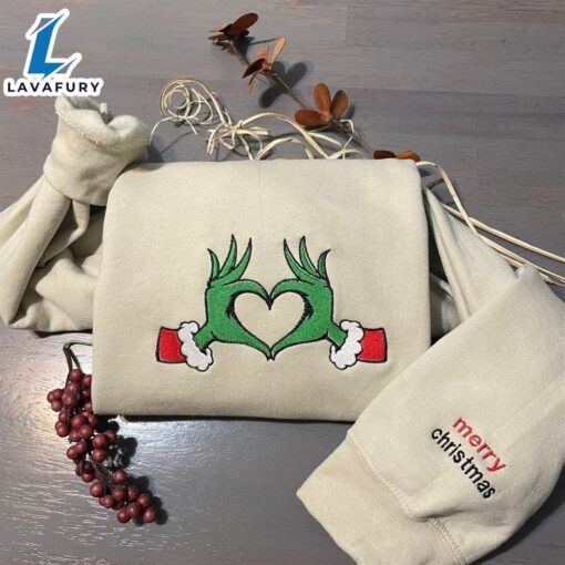 Grinch Heart Embroidered Sweatshirt The Grinch Movie Inspired Crewneck Sweatshirt  For Man And Women