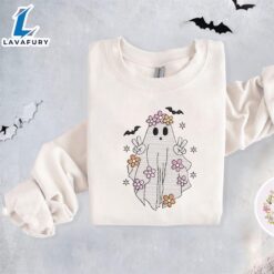 Halloween Ghost Boho Embroidered Sweatshirt…