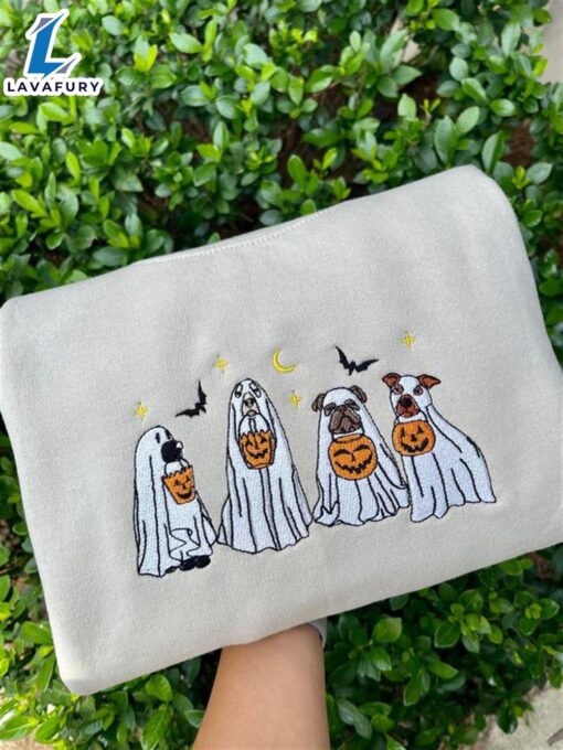 Halloween Ghost Dog Embroidered Sweatshirt For Man And Women