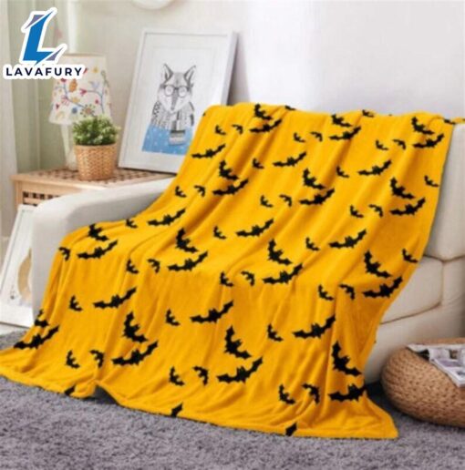 Halloween Pattern Bat Yellow Sherpa Blanket Halloween Adult Blanket Halloween Gift Gift Xmas
