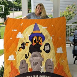 Halloween Pumpkin Black Cat Sherpa…