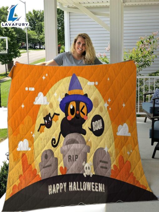 Halloween Pumpkin Black Cat Sherpa Blanket – Boo Halloween Throw Blanket – Halloween Gift  Gift Xmas