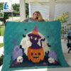 Halloween Pumpkin Black Cat Sherpa Blanket - Pumpkin Throw Blanket - Halloween Blanket