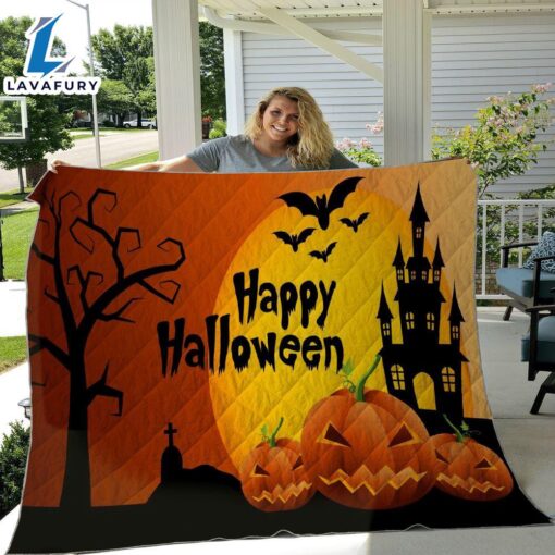 Happy Halloween Sherpa Blanket – Halloween Throw – Pumpkin Sherpa Throw  Gift Xmas