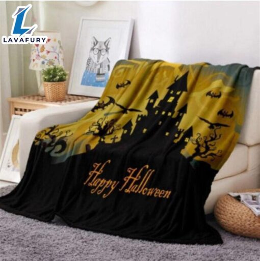Happy Halloween Yellow Sky Night Sherpa Blanket Halloween Adult Blanket Halloween Gift Gift Xmas