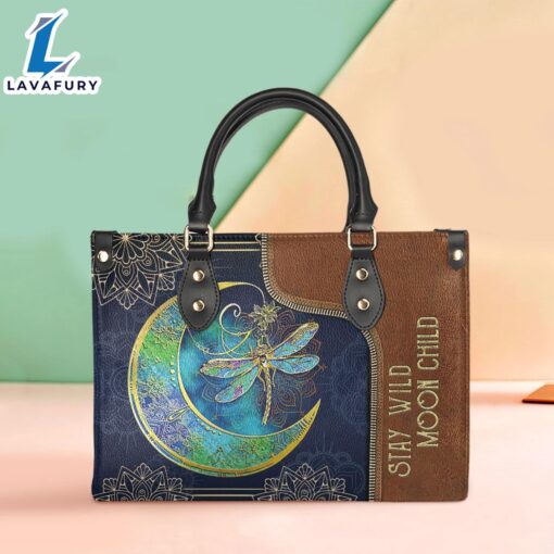 Hippie Dragonfly Stay Wild Moon Child Leather Bag Christ Gifts Leather Bags Christian Leather Bag