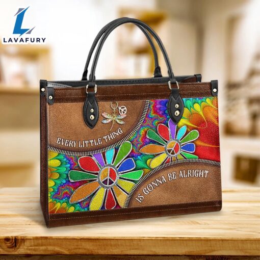 Hippie Everything Is Gonna Be Alright Hippie Flowers Leather Bag Christ Gifts Leather Bags Christian Leather Bag