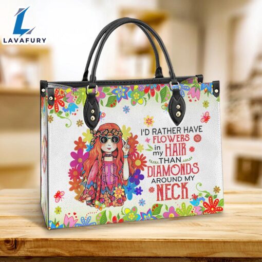 Hippie Flowers In My Hair Leather Bag Christ Gifts Leather Bags Christian Leather Bag