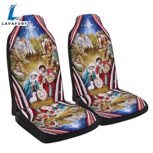Jesus Family Nativity Of Jesus Christmas American Flag Seat Cover Cars – Christian Seat Cover