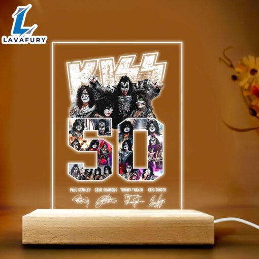 Kiss Band 50 Years Led Light With Wooden Base – Music Night Light