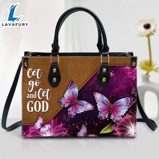 Let Go And Let God Pretty Butterfly Leather Handbag Christ Gifts Leather Bags Christian Leather Bag