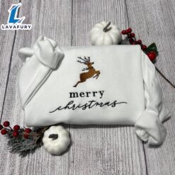 Merry Christmas Reindeer Embroidered Sweatshirt…