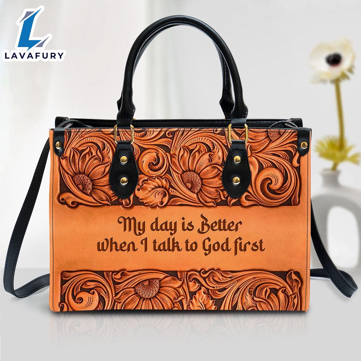 My Day Is Better When I Talk To God First Zippered Orange Leather Christ Gifts Leather Bags Christian Leather Bag My Day Is Better When I Talk To God First Zippered Orange Leather Christ Gifts Leather Bags Christian Leather Bag