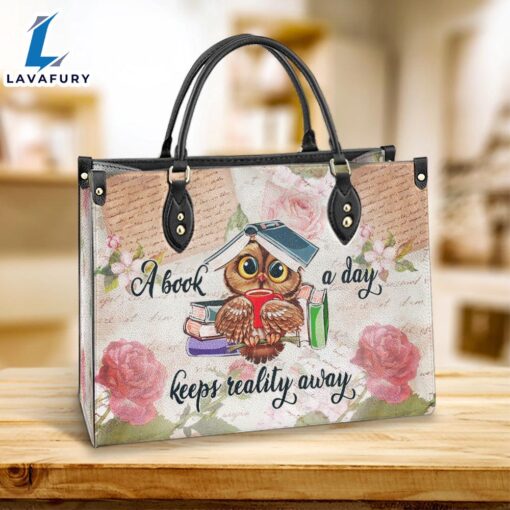Owl A Book A Day Keeps Reality Away Leather Bag Gift For Owl Lovers Christ Gifts Leather Bags Christian Leather Bag