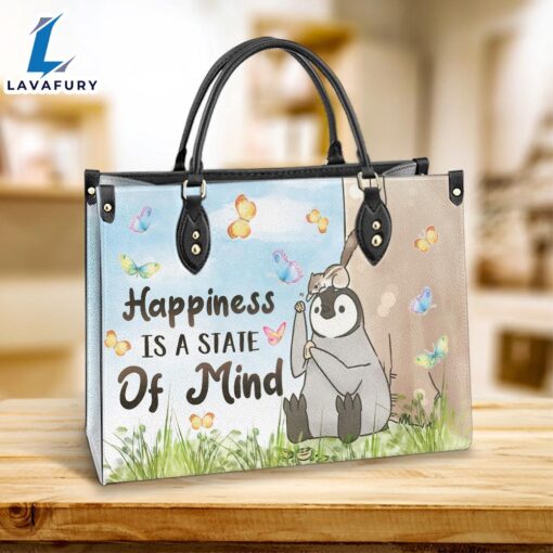 Penguin Happiness Is A State Of Mind 1 Leather Bag Christ Gifts Leather Bags Christian Leather Bag