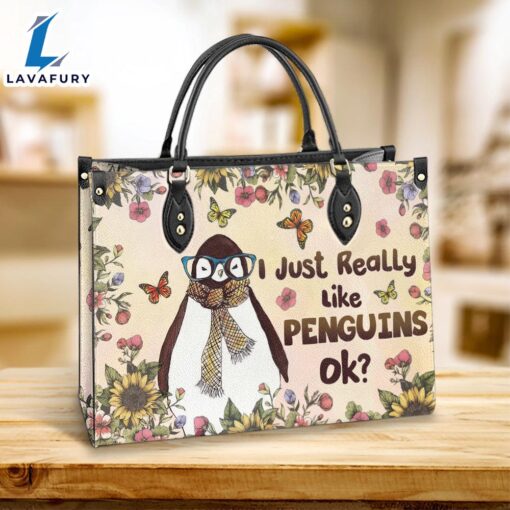 Penguin I Just Really Like Penguins Leather Bag Christ Gifts Leather Bags Christian Leather Bag
