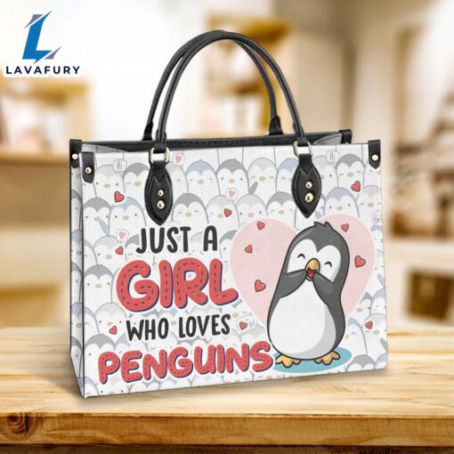 Penguin Just A Girl Who Loves Penguins Leather Bag Christ Gifts Leather Bags Christian Leather Bag