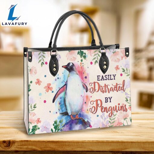 Penguin Watercolor Easily Distracted By Penguins Leather Bag Christ Gifts Leather Bags Christian Leather Bag