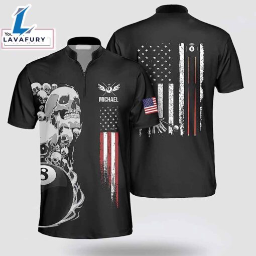 Personalized Billiard Skull American Flag Patriotic Billiard Jerseys Shirt For Man And Women
