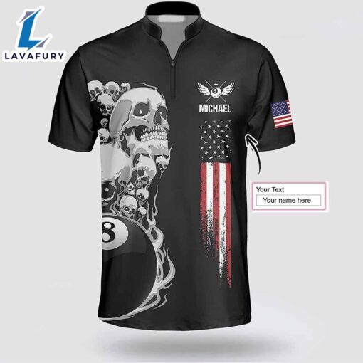 Personalized Billiard Skull American Flag Patriotic Billiard Jerseys Shirt For Man And Women