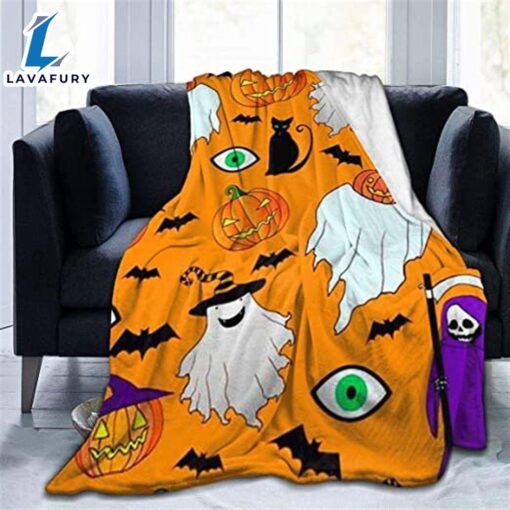 Pumpkin Ghost Black Cat Death Halloween Blanket Gift Xmas