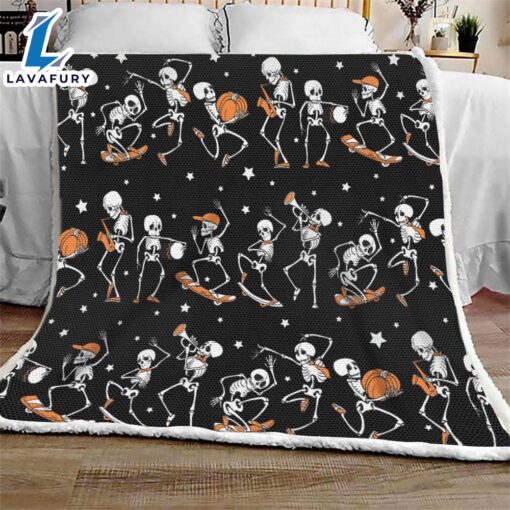 Skeletons With Pumpkins Halloween Sofa Fleece Throw Blanket  Halloween Gifts  Gift Xmas