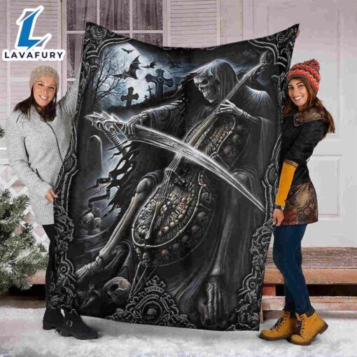 Skull Playing Cello Halloween Sofa Fleece Throw Blanket  Halloween Gifts Gift Xmas
