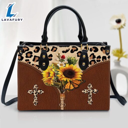 Sunflower Cross Leather Handbag 1 Christ Gifts Leather Bags Christian Leather Bag