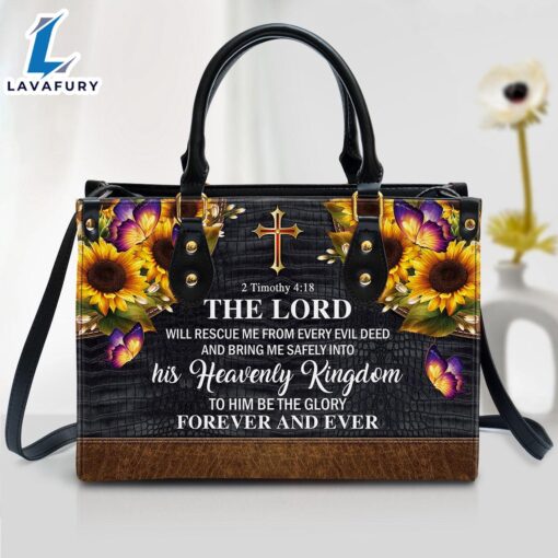 The Lord Will Rescue Me From Every Evil Deed Beautiful Sunflower Leather Handbag Christ Gifts Leather Bags Christian Leather Bag
