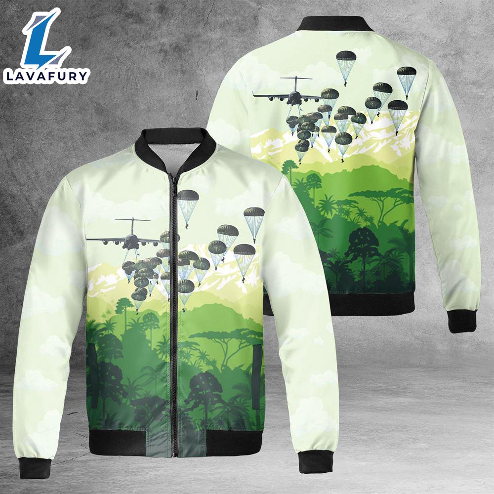 US Army Paratroopers With The 82nd Airborne Division Parachute AOP Fleece Bomber Jacket For Man And Women US Army Paratroopers With The 82nd Airborne Division Parachute AOP Fleece Bomber Jacket For Man And Women