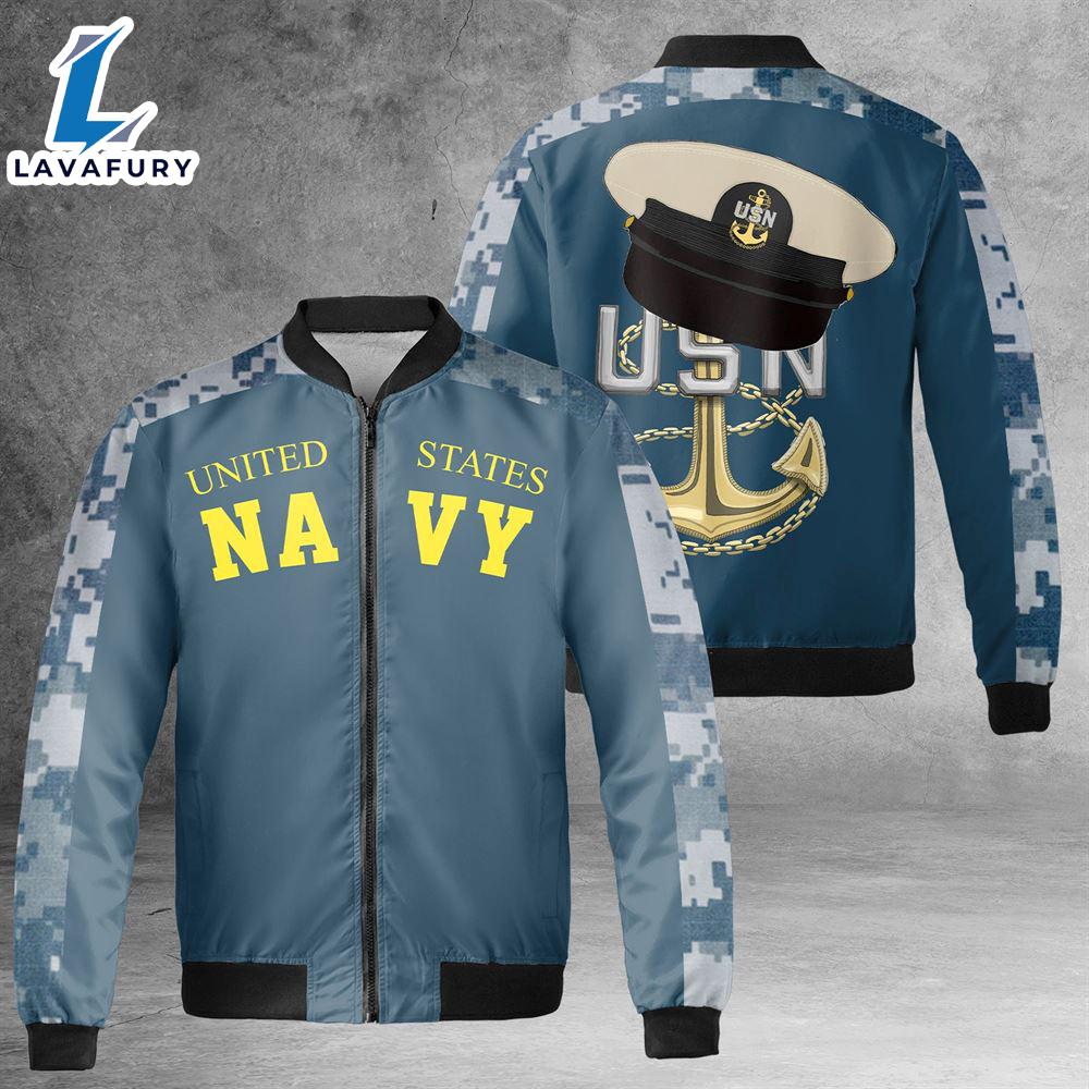 US Navy Chief Anchor AOP Fleece Bomber Jacket For Man And Women US Navy Chief Anchor AOP Fleece Bomber Jacket For Man And Women