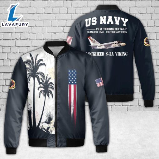 US Navy Lockheed S-3A Viking VS-21 Fighting Red Tails AOP Fleece Bomber Jacket For Man And Women