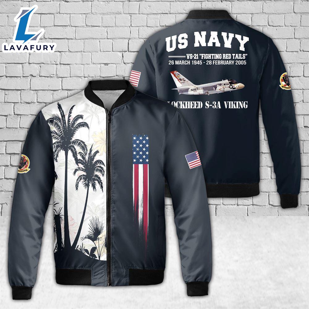 US Navy Lockheed S-3A Viking VS-21 Fighting Red Tails AOP Fleece Bomber Jacket For Man And Women US Navy Lockheed S-3A Viking VS-21 Fighting Red Tails AOP Fleece Bomber Jacket For Man And Women