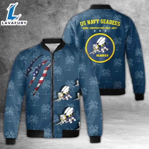 US Navy SEABEES Naval Construction Force (NCF) AOP Fleece Bomber Jacket For Man And Women