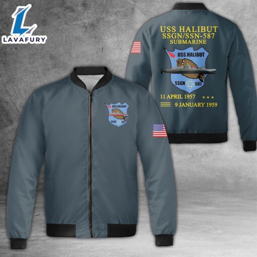 US Navy USS Halibut SSGNSSN-587 Submarine AOP Fleece Bomber Jacket For Man And Women