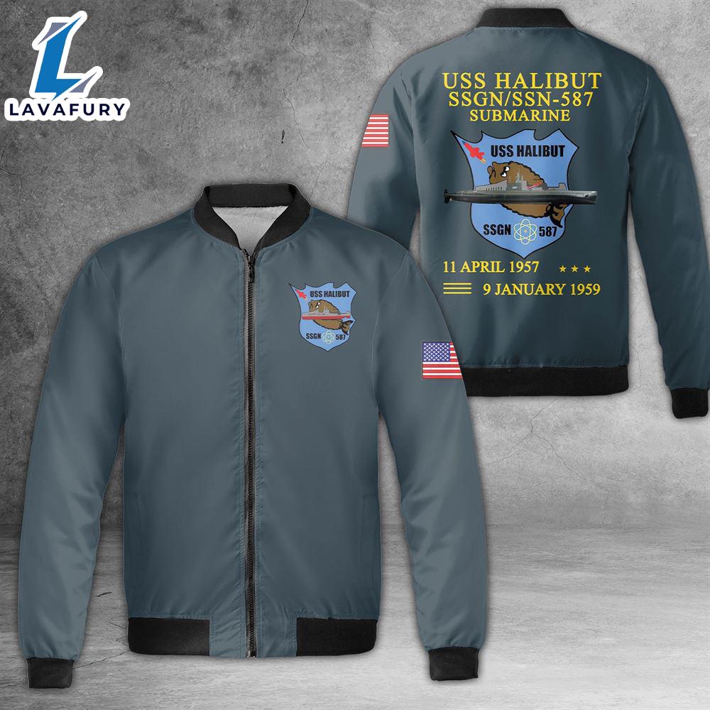 US Navy USS Halibut SSGNSSN-587 Submarine AOP Fleece Bomber Jacket For Man And Women US Navy USS Halibut SSGNSSN-587 Submarine AOP Fleece Bomber Jacket For Man And Women