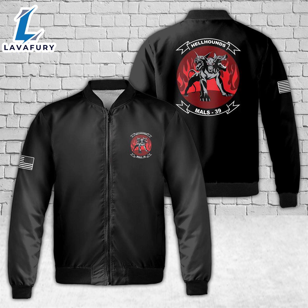 USMC MALS-39 Hellhounds AOP Fleece Bomber Jacket For Man And Women USMC MALS-39 Hellhounds AOP Fleece Bomber Jacket For Man And Women
