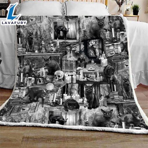 Wicked Black Cats in Haunted Houses Halloween Sofa Fleece Throw Blanket  Halloween Gifts  Gift Xmas