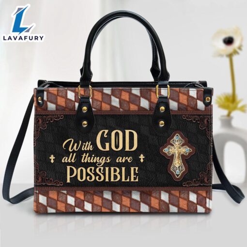 With God All Things Are Possible Cross Leather Handbag Christ Gifts Leather Bags Christian Leather Bag