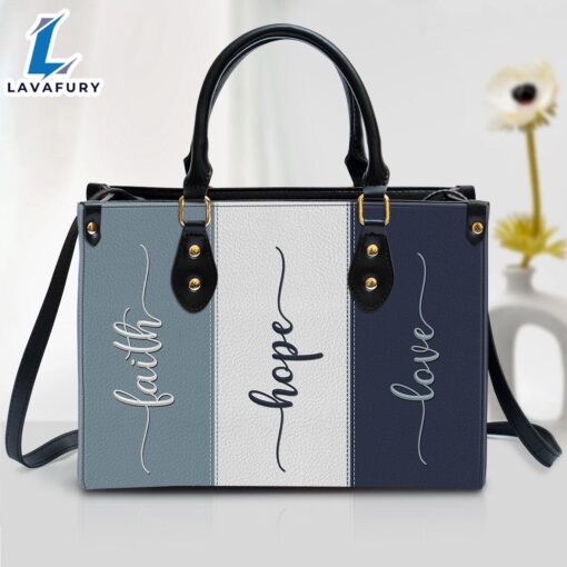 Zippered Leather Handbag With Handle Faith Hope Love Christ Gifts Leather Bags Christian Leather Bag