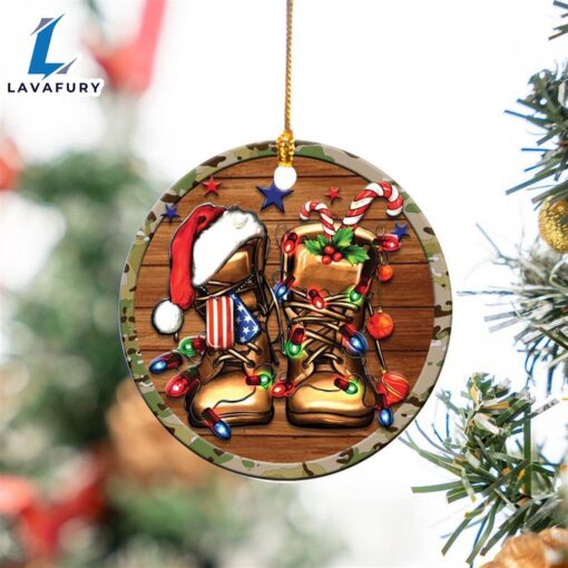 Christmas Army Veteran Boots Circle Ceramic Ornament For Fans