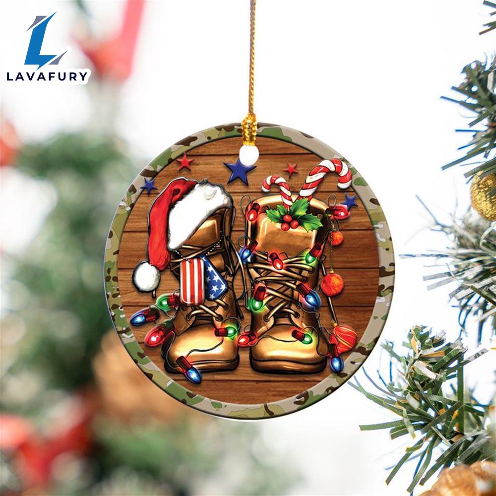 Christmas Army Veteran Boots Circle Ceramic Ornament For Fans Christmas Army Veteran Boots Circle Ceramic Ornament For Fans