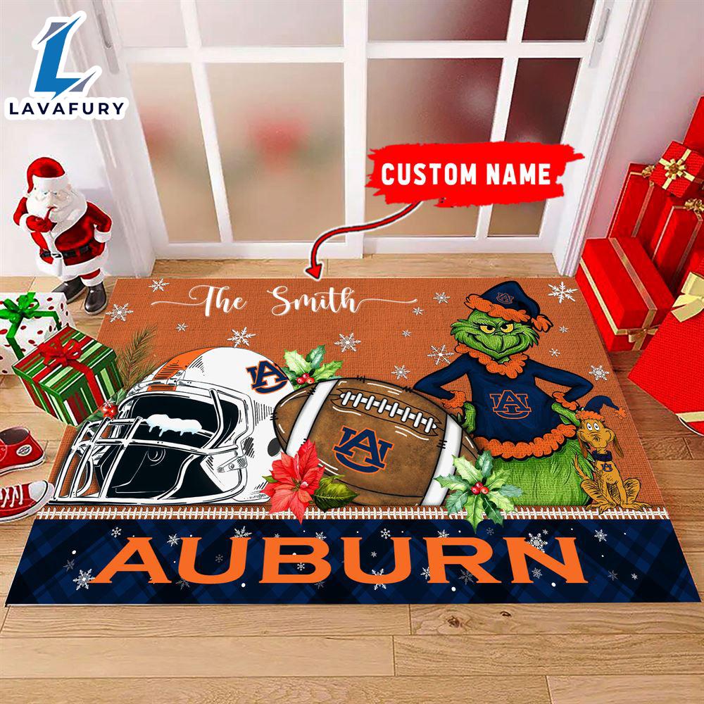 NCAA Auburn Tigers Grinch And Max Christmas Welcome Football Doormat - Custom Name Gift Xmas NCAA Auburn Tigers Grinch And Max Christmas Welcome Football Doormat - Custom Name Gift Xmas
