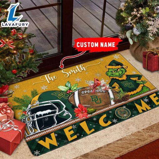 NCAA Baylor Bears Grinch Christmas Welcome  Football Doormat – Custom Name Gift Xmas