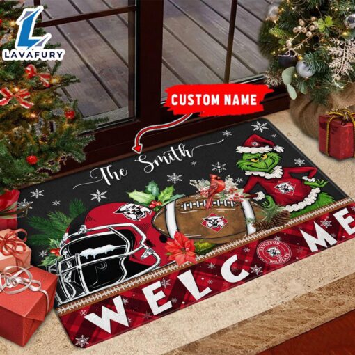 NCAA Davidson Wildcats Grinch Christmas Welcome  Football Doormat – Custom Name Gift Xmas