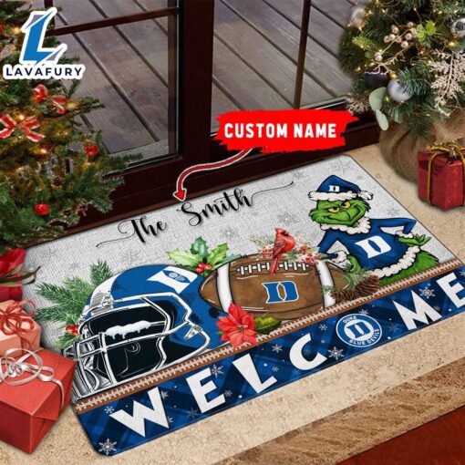 NCAA Duke Blue Devils  Grinch Christmas Welcome  Football Doormat – Custom Name Gift Xmas